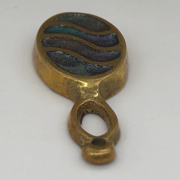 Vintage Handcrafted Bronze Pendant Painted Unique Heavy Blue Waves - Picture 9 of 9